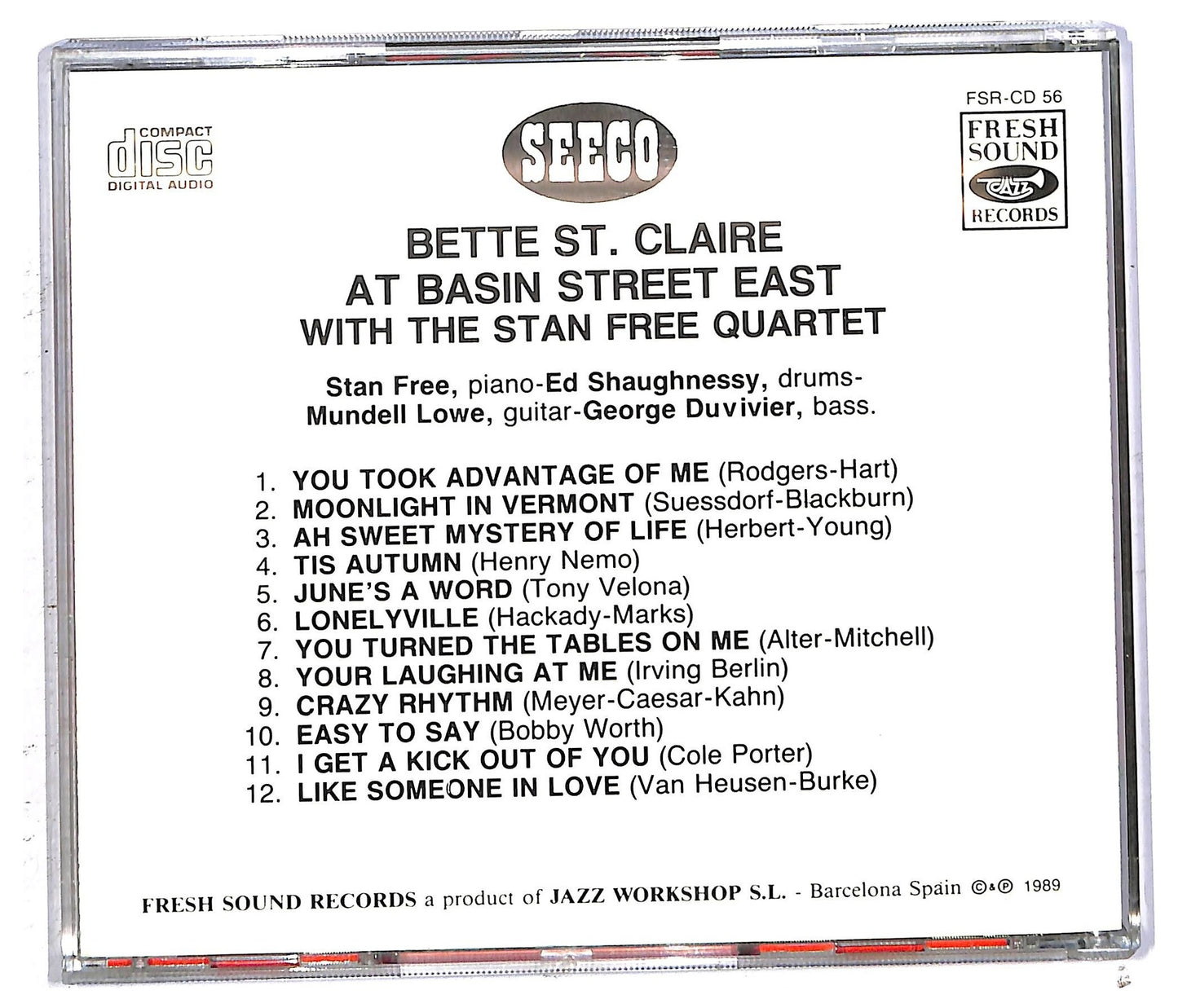 EBOND Bette St. Claire With The Stan Free Quartet - At Basin Street East CD CD092949