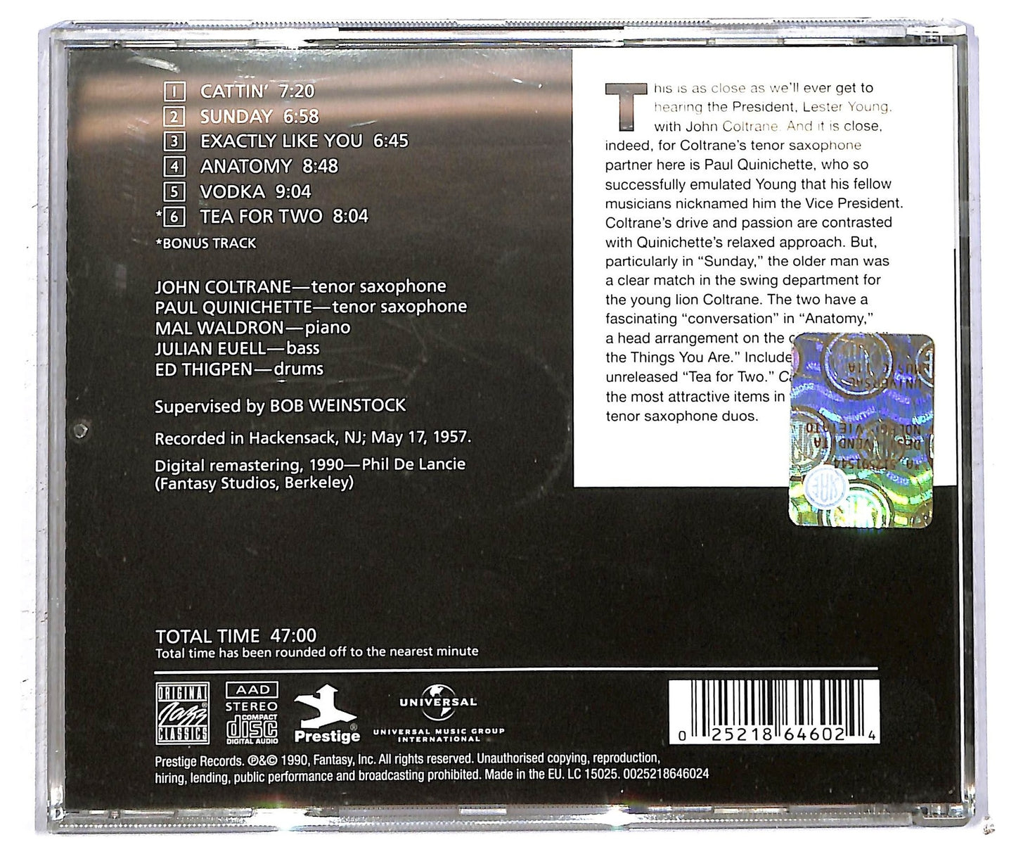 EBOND John Coltrane - Cattin' With Coltrane And Quinichette CD CD092951