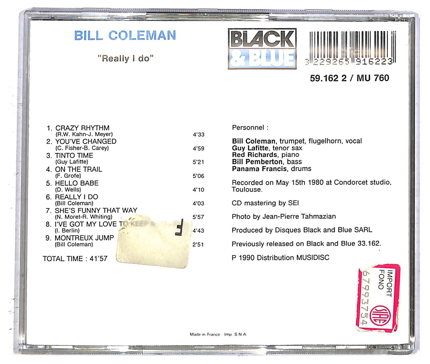 EBOND Bill Coleman Feat. Guy Lafitte - Really I Do CD CD092954