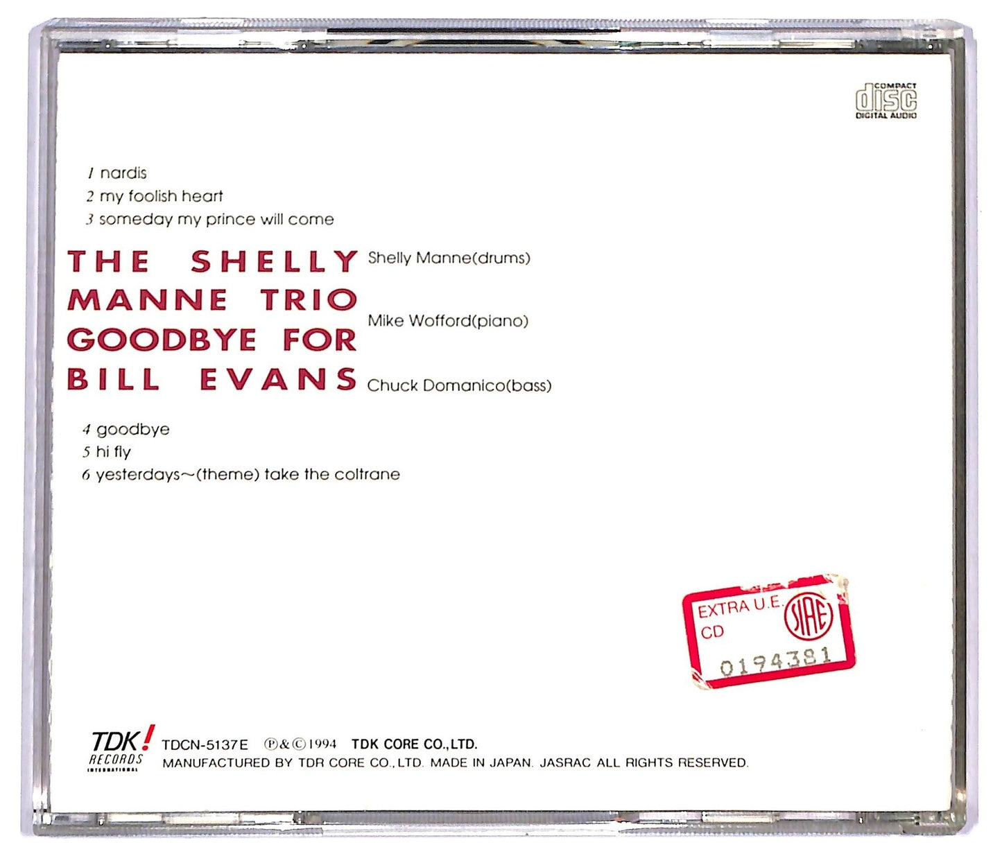 EBOND The Shelly Manne Trio - Goodbye For Bill Evans CD CD093310