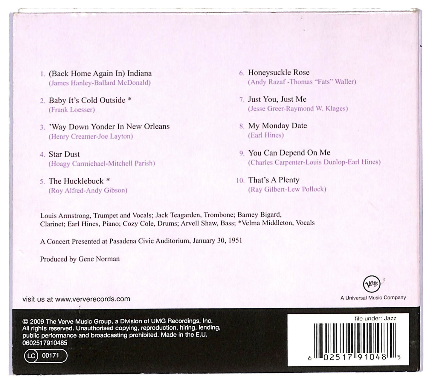 EBOND Louis Armstrong And The All Stars - Satchmo At Pasadena CD CD093350