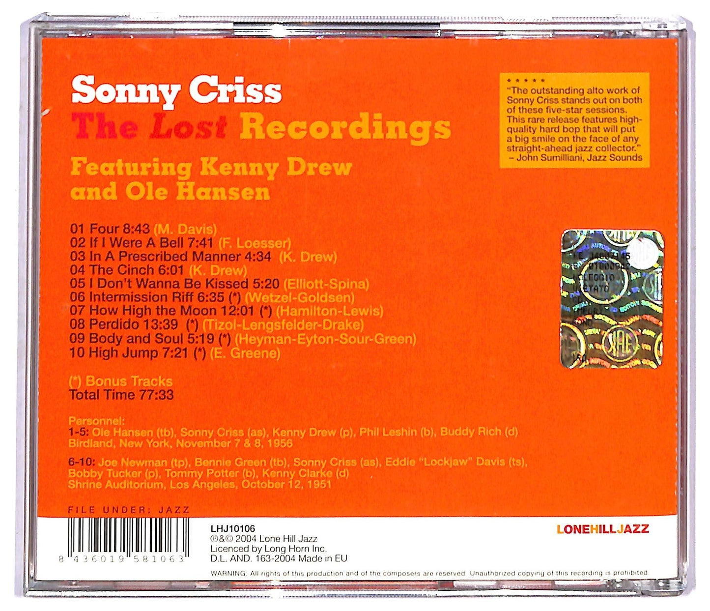 EBOND Sonny Criss - The Lost Recordings CD CD093430