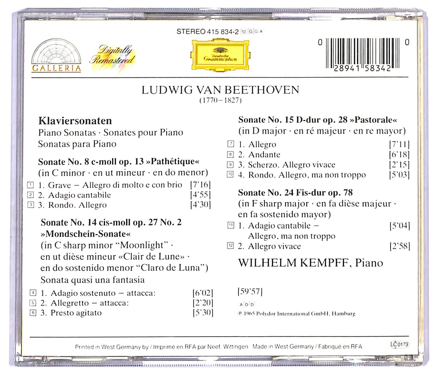 EBOND Ludwig van Beethoven - Piano Sonatas No.8 No.14 No.15 No. 24 CD CD093502