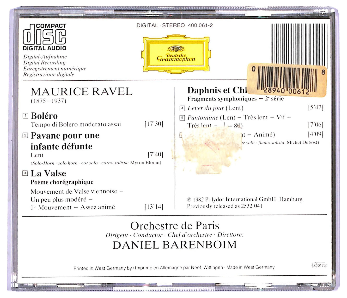 EBOND Ravel - Bolero La Valse Pavane Pour Une Infante Defunte CD CD093513