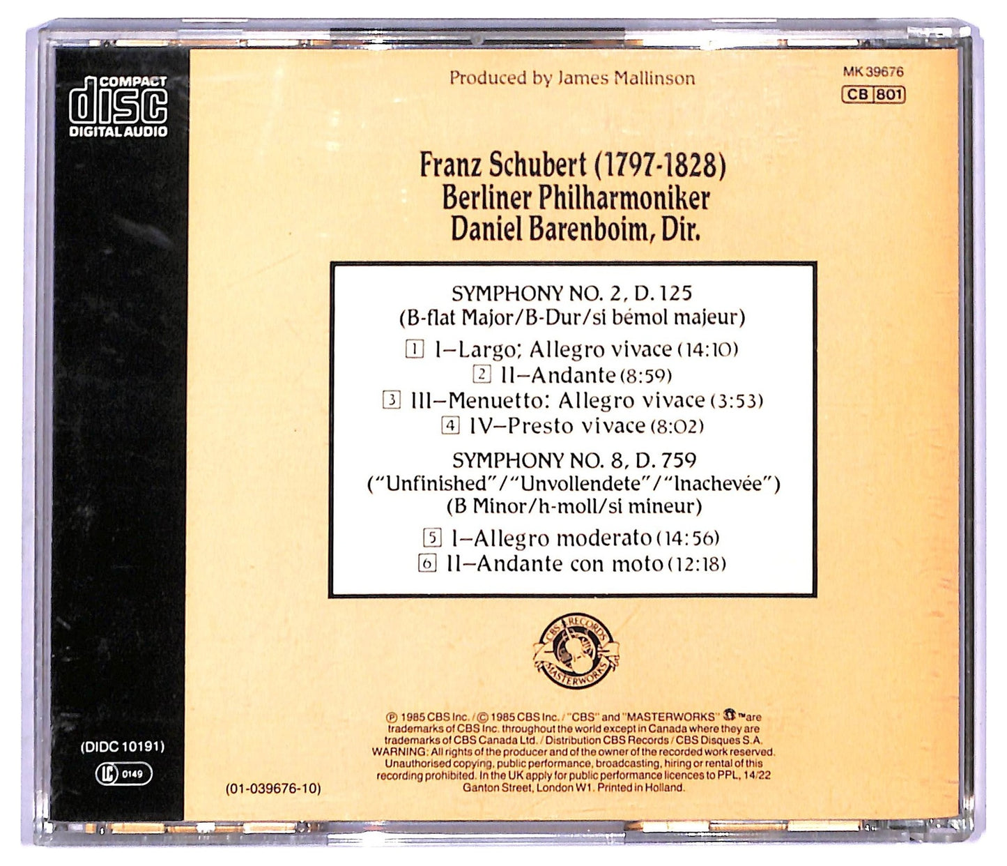 EBOND Franz Schubert - Symphonies Nos. 2 & 8 CD CD093617