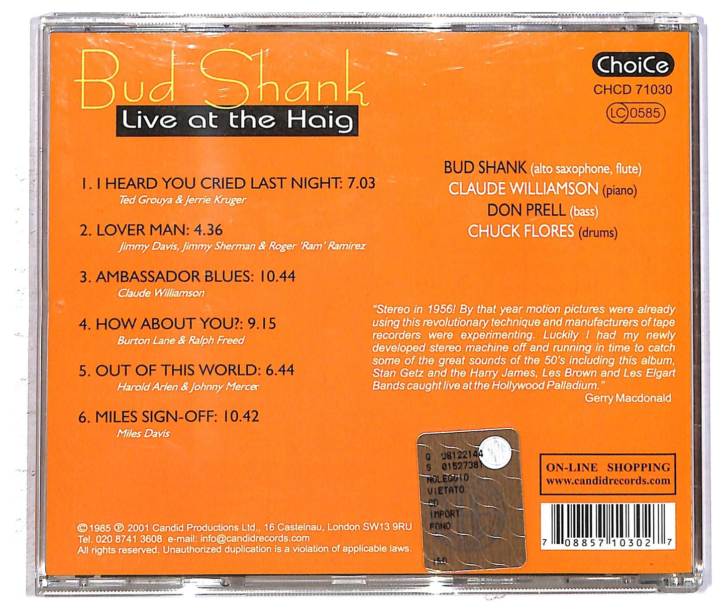 EBOND Bud Shank - Live At The Haig CD CD093926