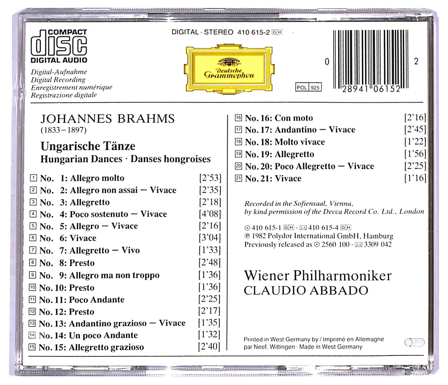 EBOND Johannes Brahms - 21 Ungarische Tanze Hungarian Dances CD CD094006