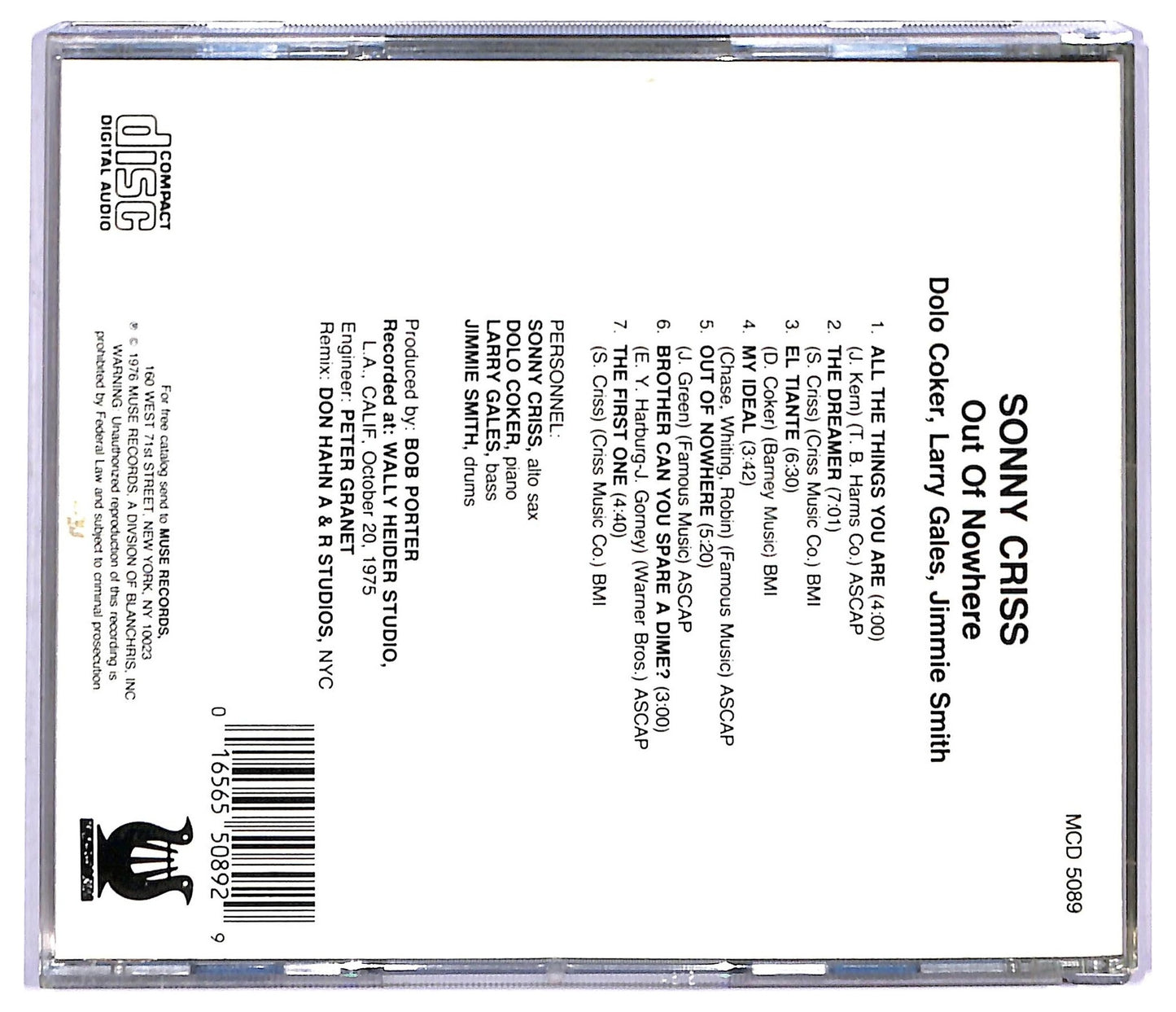 EBOND Sonny Criss - Out Of Nowhere CD CD094145