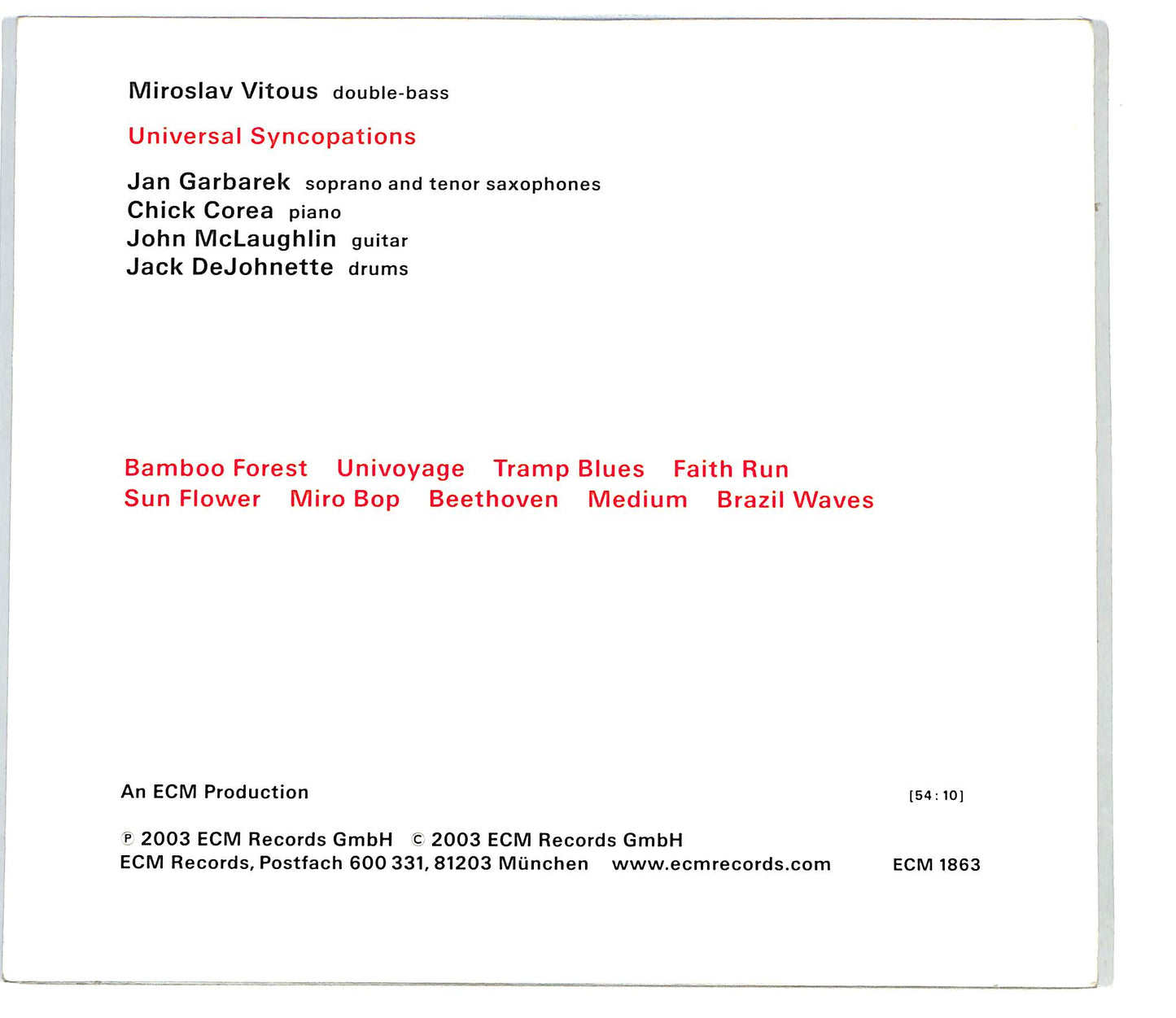 EBOND Miroslav Vitous - Universal Syncopationsslipcase CD CD099625