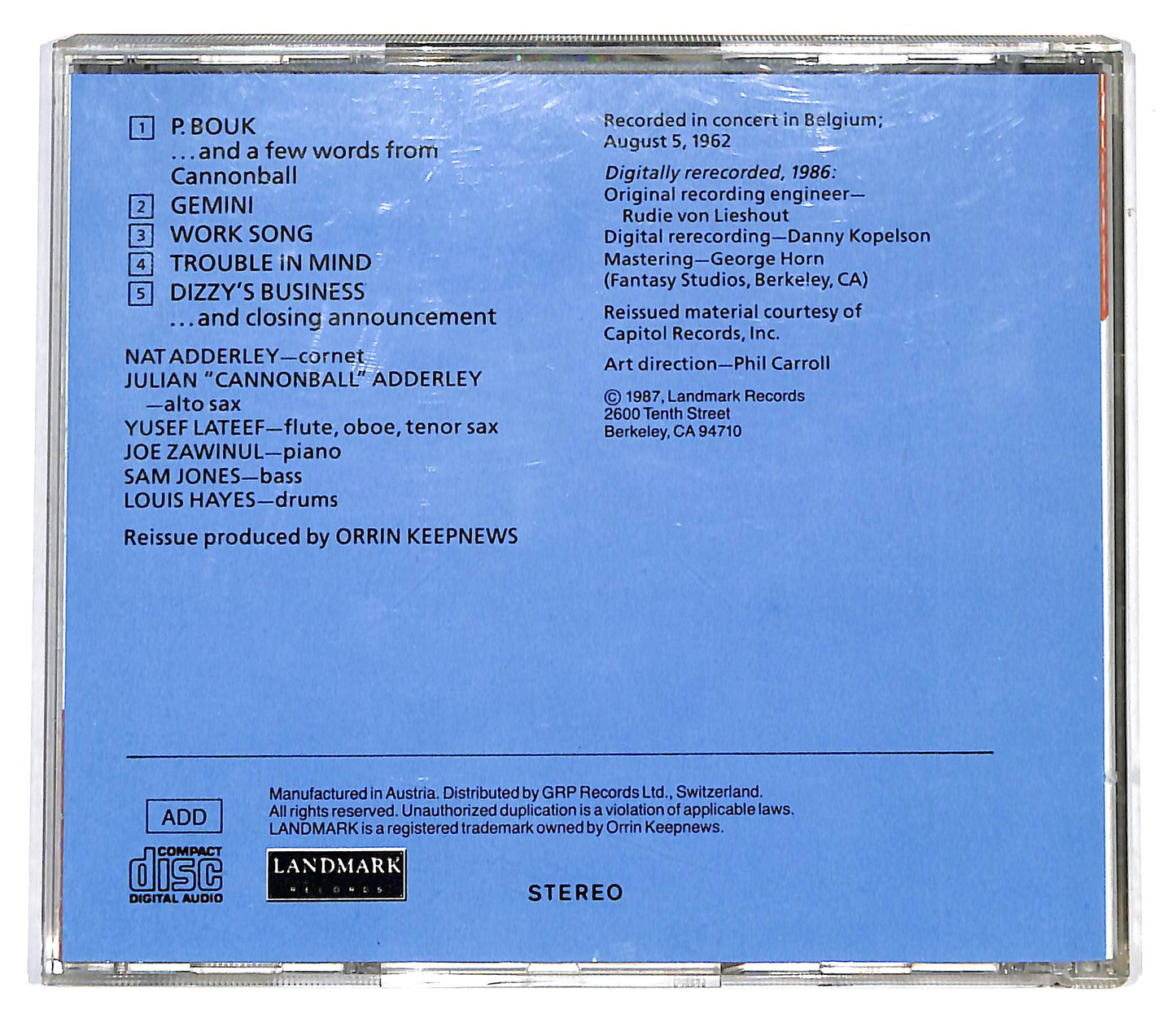 EBOND Cannonball Adderley - Cannonball In Europe! CD CD099649