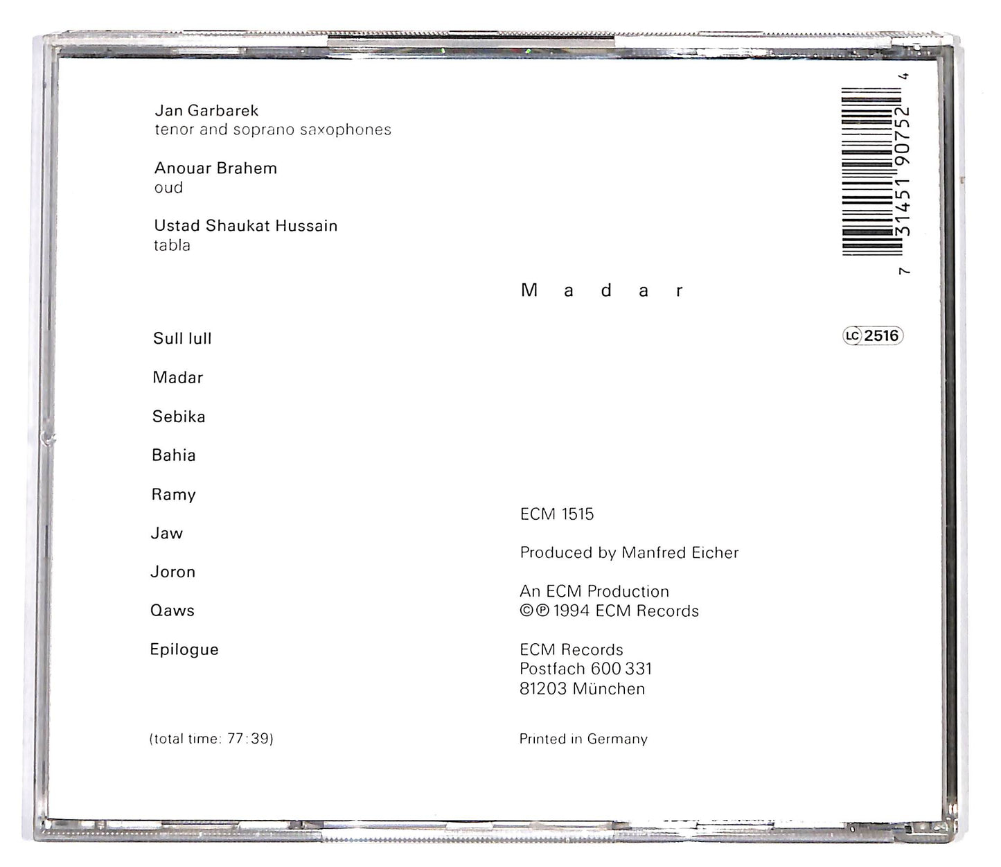 EBOND Jan Garbarek / Anouar Brahem / Shaukat Hussain - Madar CD CD099710