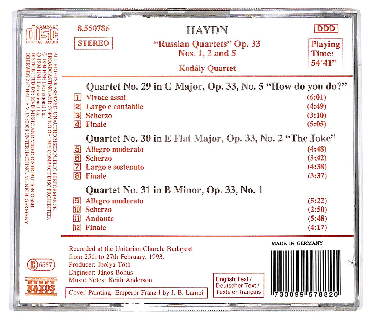 EBOND Haydn - Kodaly Quartet - String Quartets Op. 33 Russian CD CD099815