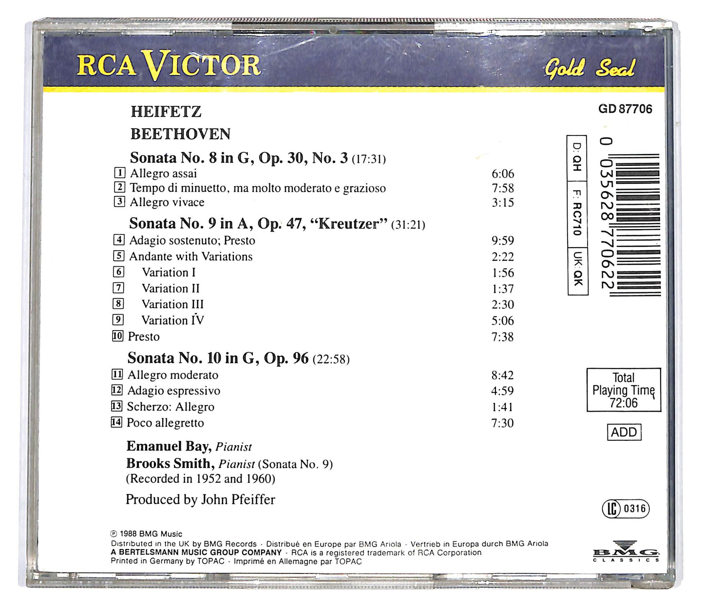 EBOND Heifetz - Complete Violin Sonatas No. 8, 9, 10 Vol 3 CD CD099959