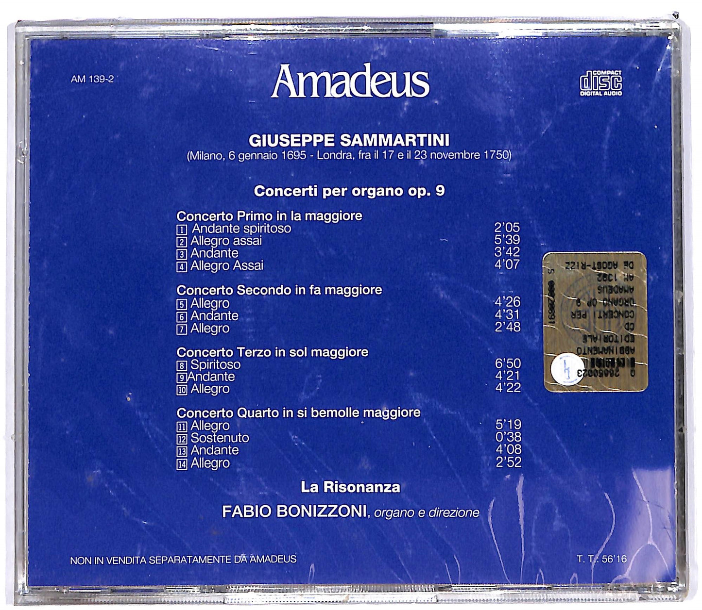 EBOND Amadeus: Giuseppe Sammartini - Concerti Per Organo Op. 9 CD CD100431