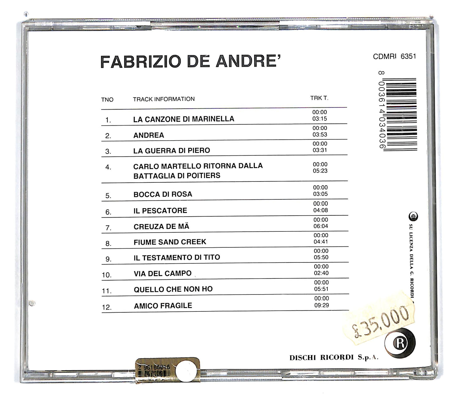 EBOND Fabrizio De Andre - Fabrizio De Andre CD CD101236