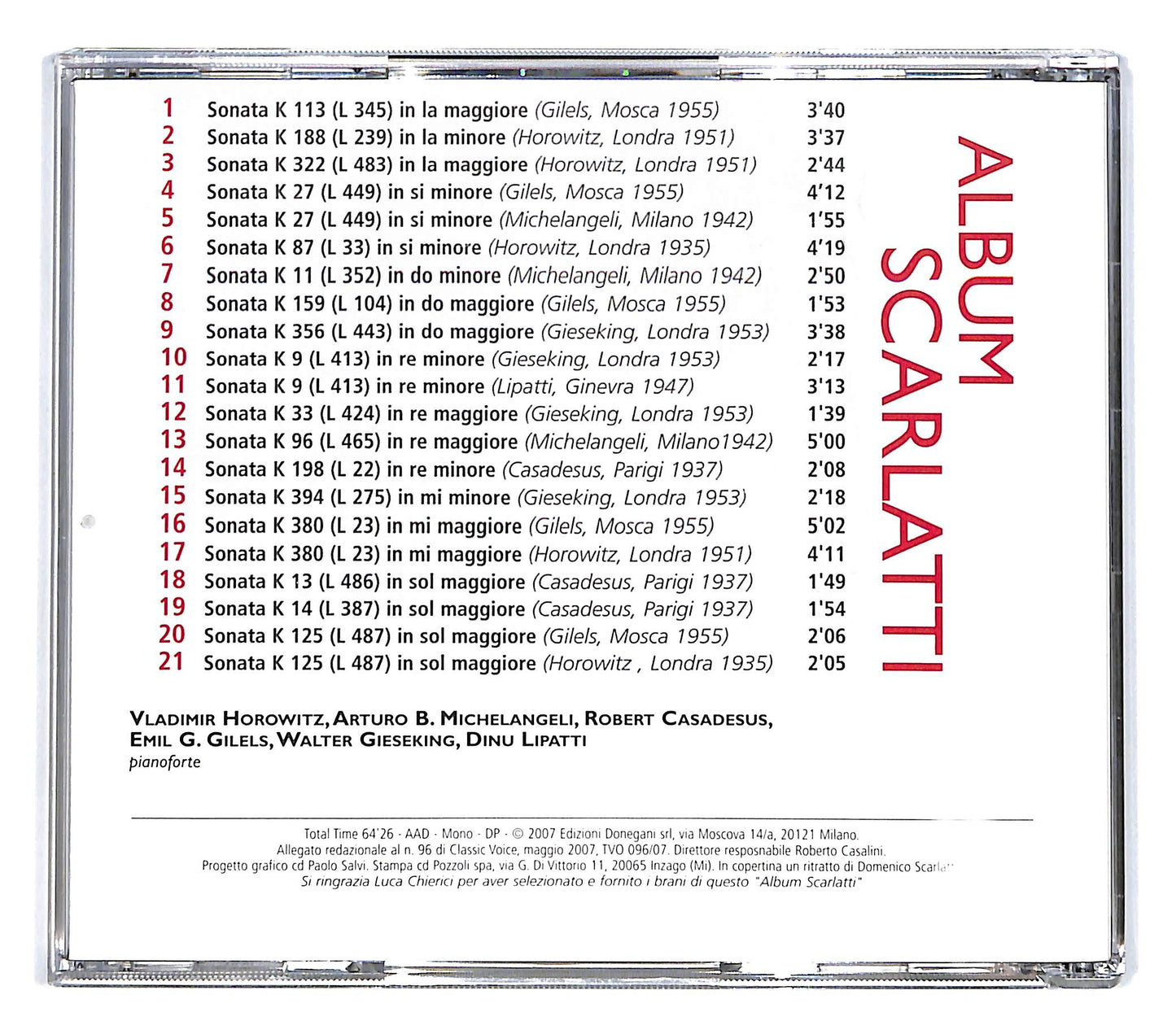 EBOND Album Scarlatti - Horowitz Michelangeli Casadesus Gilels CD CD101448