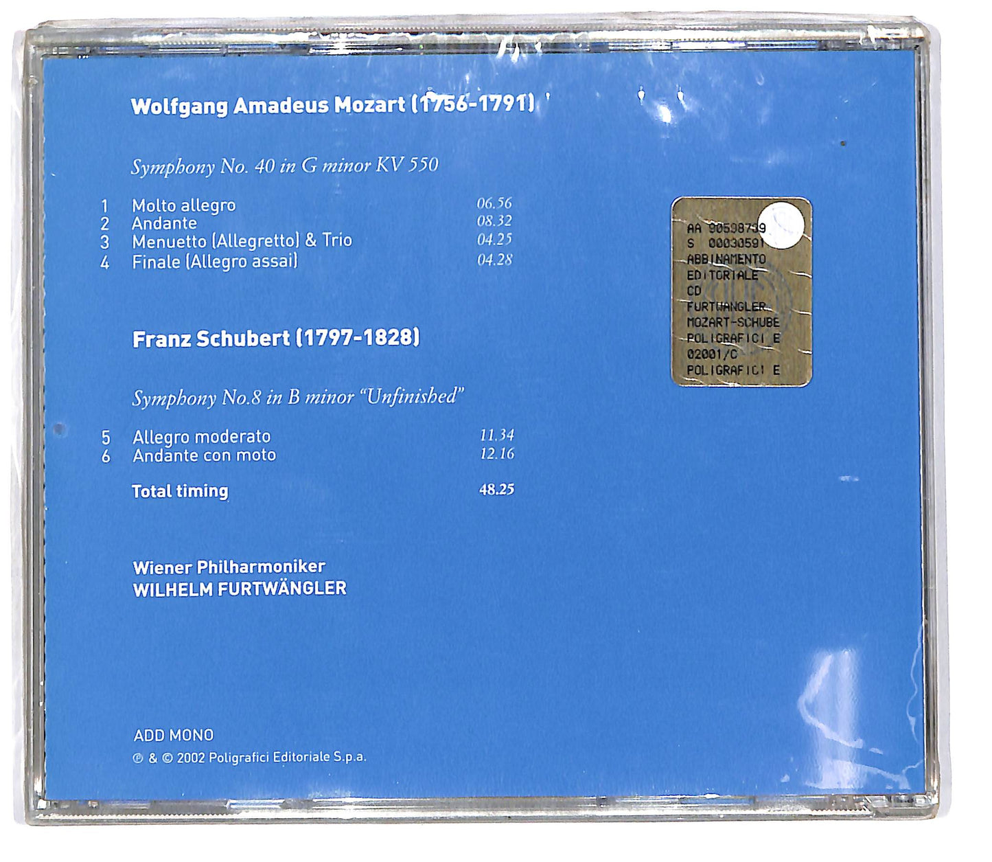 EBOND Mozart Schubert Furtwangler - Sinfonia No.40 No. 8 Incompiuta CD CD101720