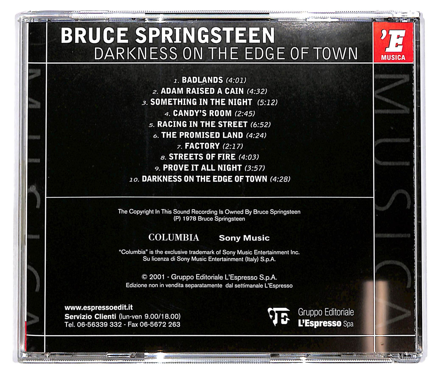 EBOND Bruce Springsteen - Darkness On The Edge Of Town EDITORIALE CD CD101736