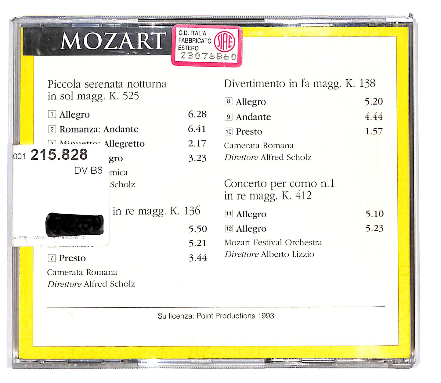 EBOND Mozart - Piccola Serenata Notturna K.525 EDITORIALE CD CD101763