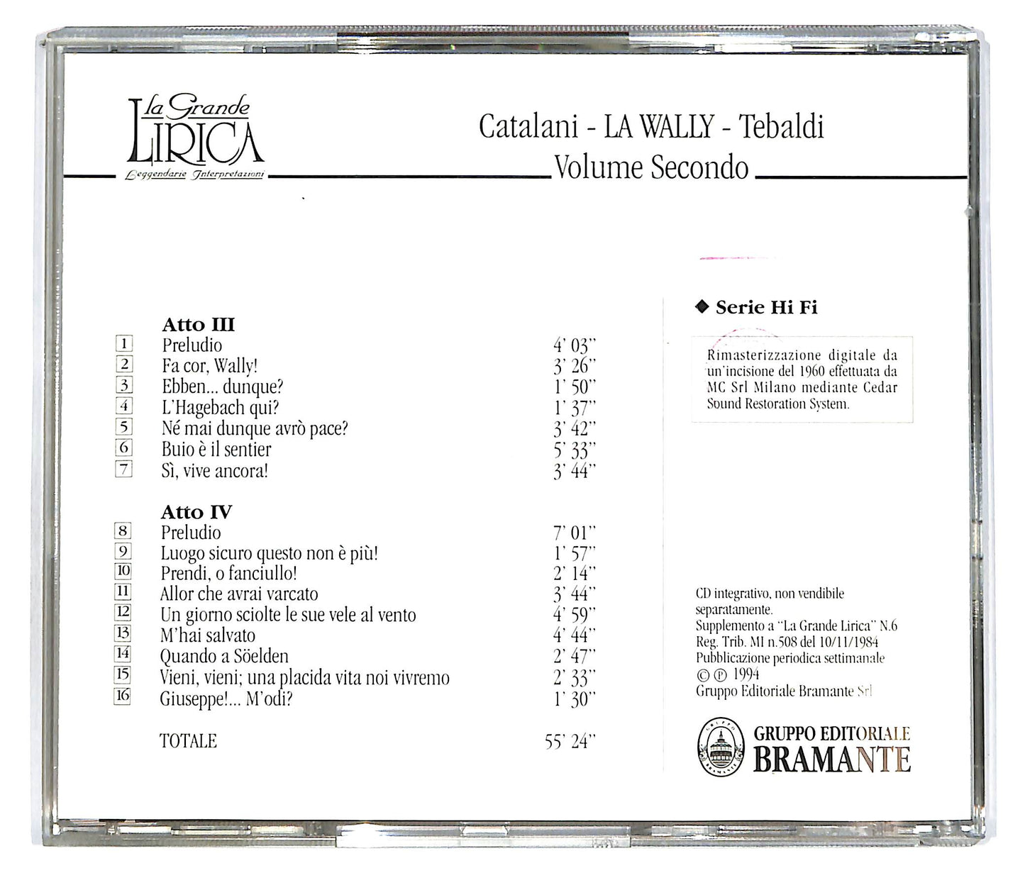 EBOND Catalani - La Wally Tebaldi vol.2 la grande Lirica EDITORIALE CD CD101814