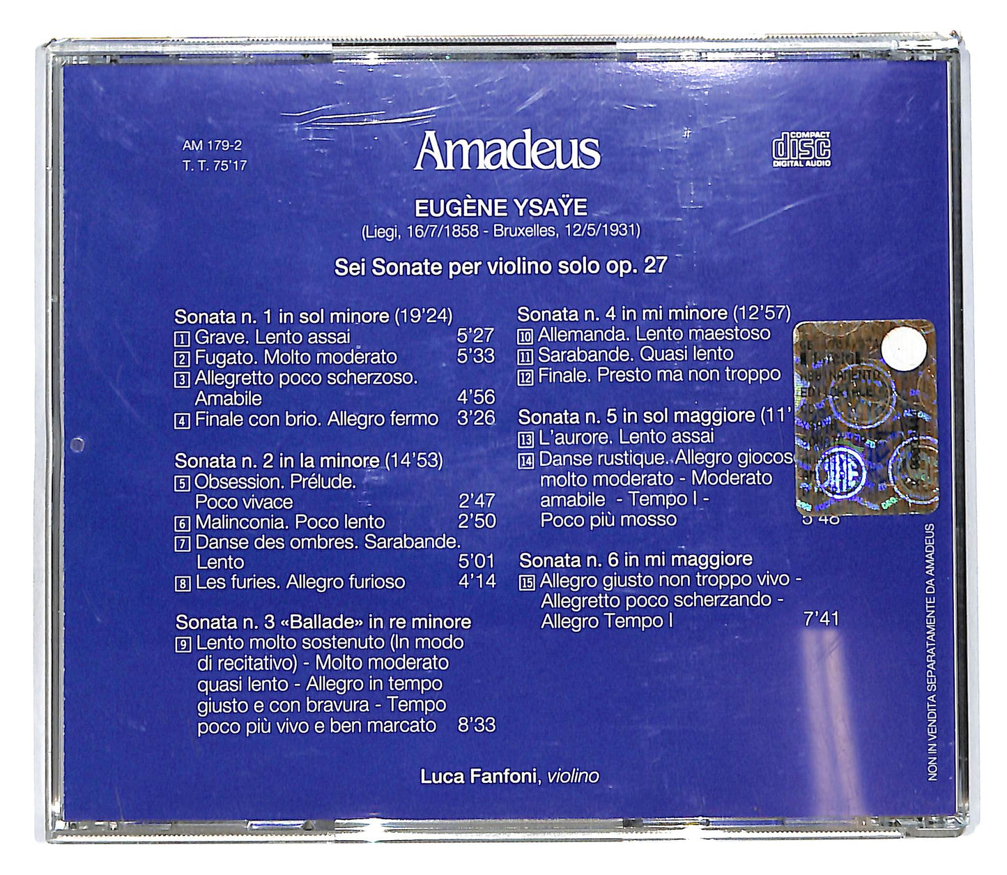EBOND Amadeus -Ysaye - Sei Sonate Per Violino Solo Op.27 EDITORIALE CD CD101821
