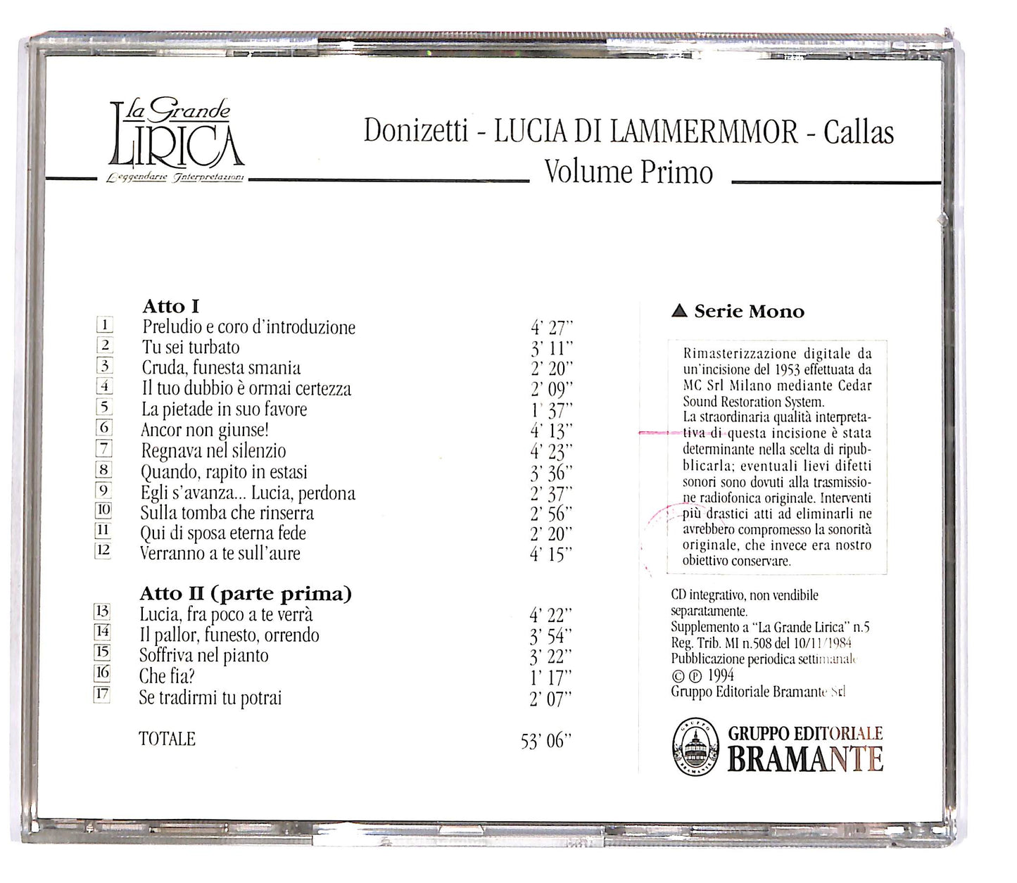 EBOND Donizetti - Lucia di Lammermoor - Callas Vol.Uno EDITORIALE CD CD101829