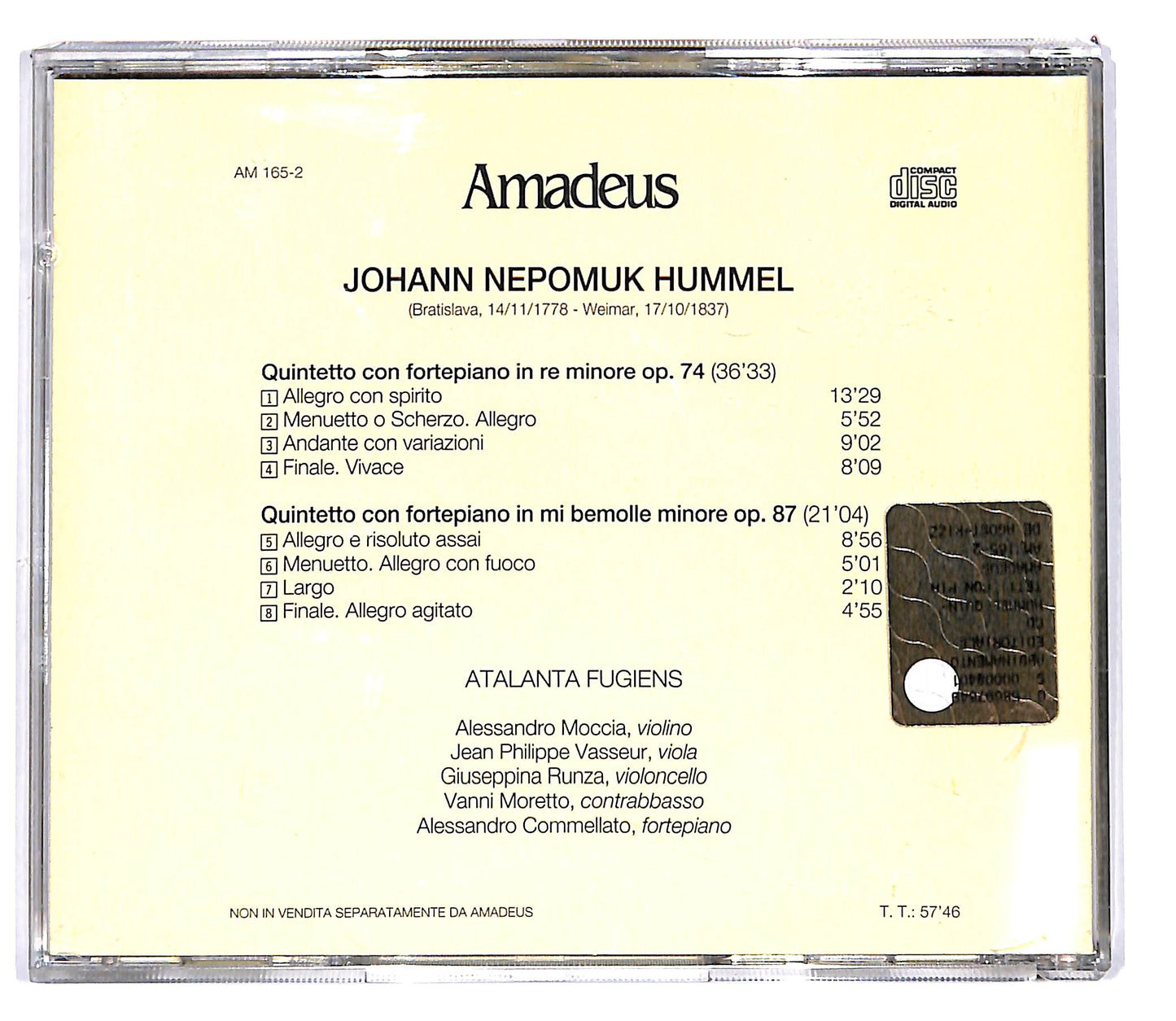EBOND Hummel - Quintetti Con Fortepiano Op. 74 E Op. 87 EDITORIALE CD CD101934