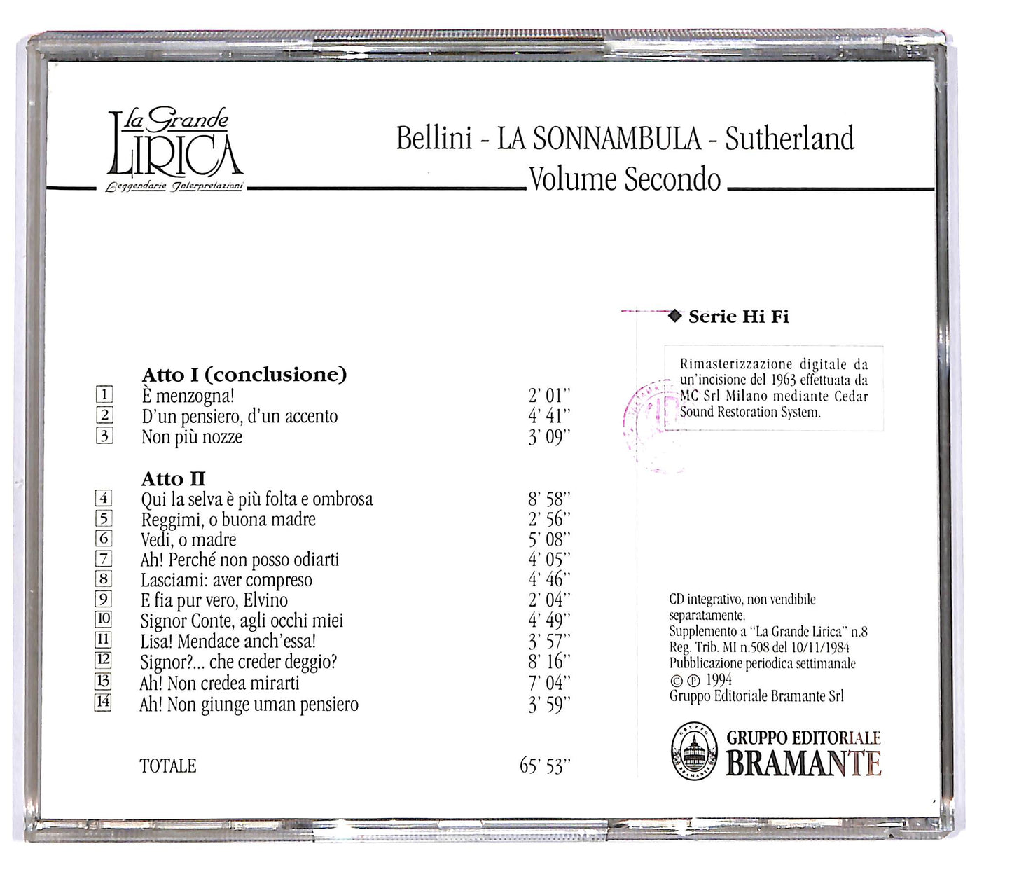 EBOND Bellini - La Sonnambula - Sutherland Vol. secondo EDITORIALE CD CD101938
