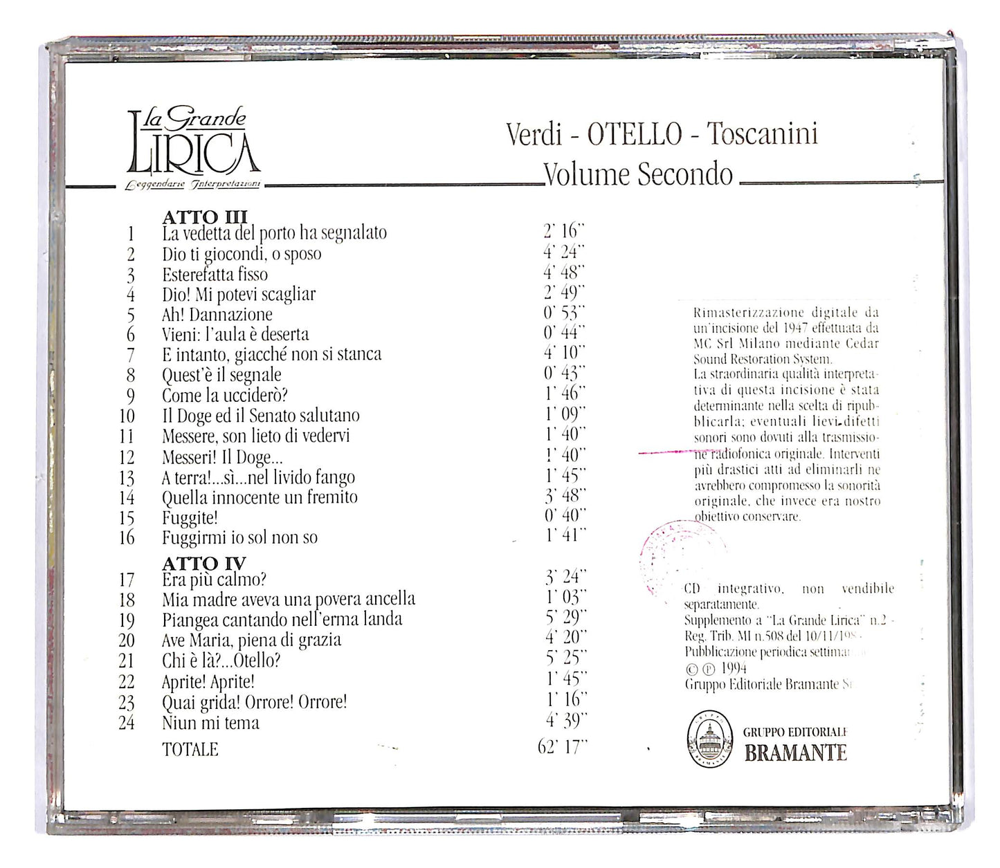 EBOND Verdi - Otello -Toscanini vol.secondo EDITORIALE CD CD101940