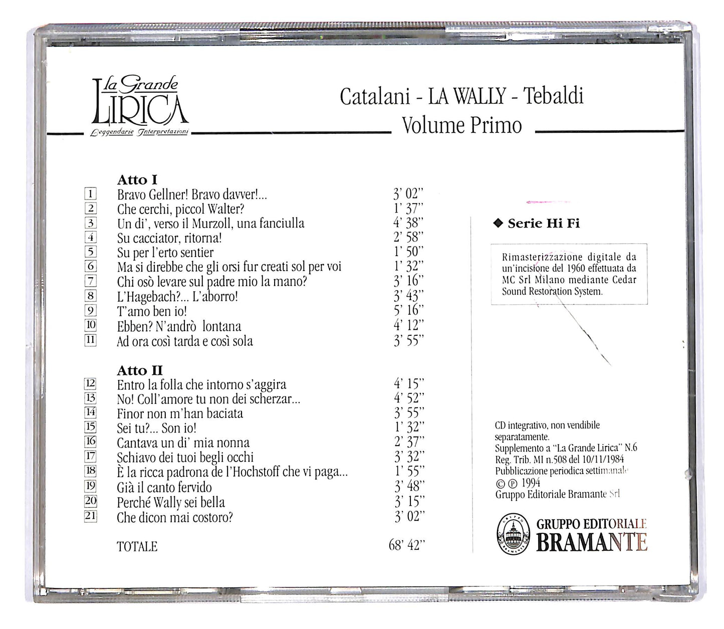 EBOND Catalani - La Wally - Tebaldi vol.primo EDITORIALE CD CD101950