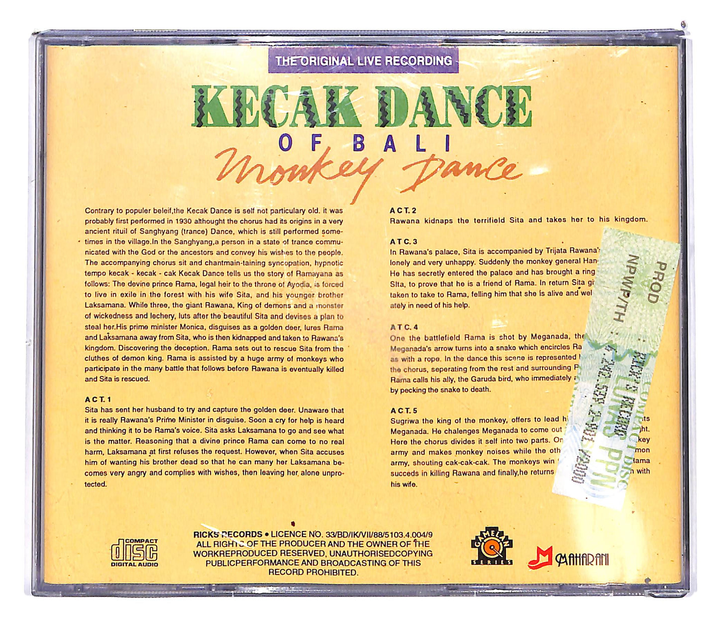 EBOND Kecak Bonasari Of Bali - Monkey Dance CD CD102052