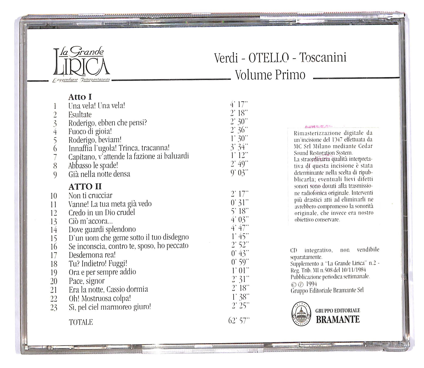 EBOND Verdi - Otello - Toscanini volume primo EDITORIALE CD CD102120