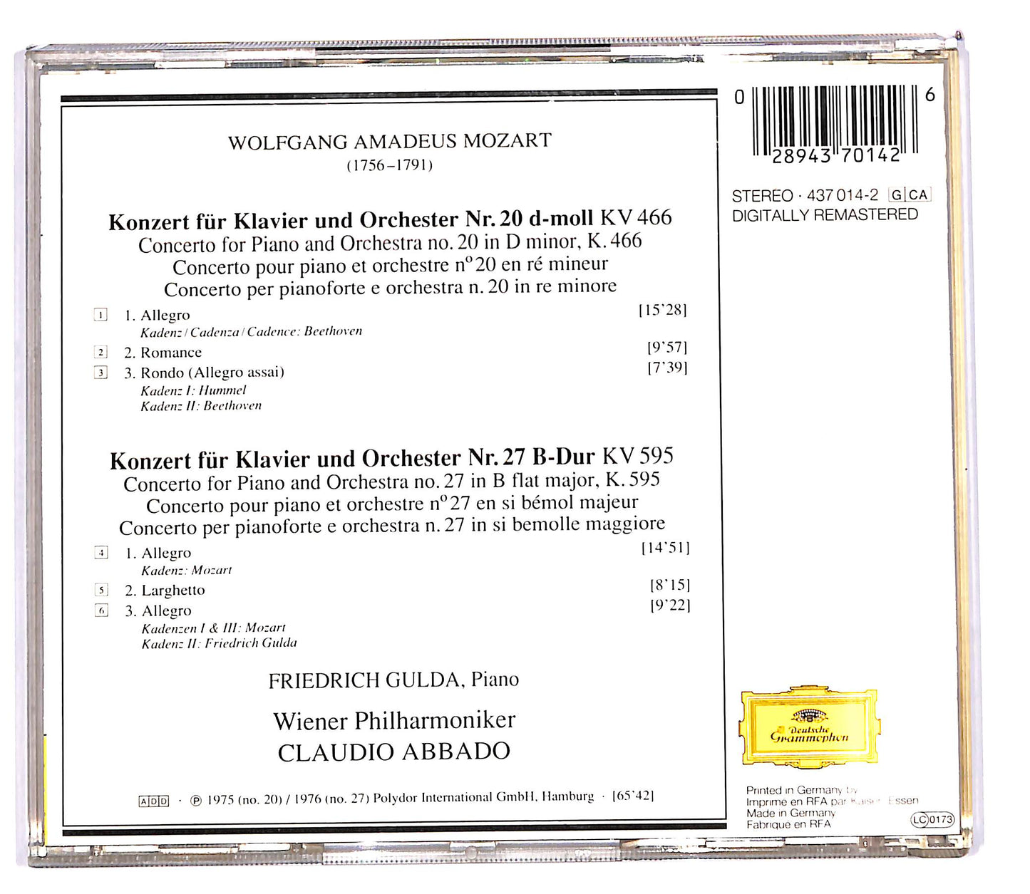 EBOND Claudio Abbado Mozart - Klavierkonzerte n.20 & 27 CD CD102431