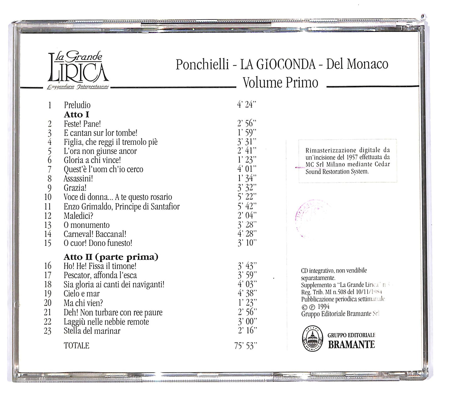 EBOND Ponchielli - La Gioconda - Del Monaco volume primo EDITORIALE CD CD102908