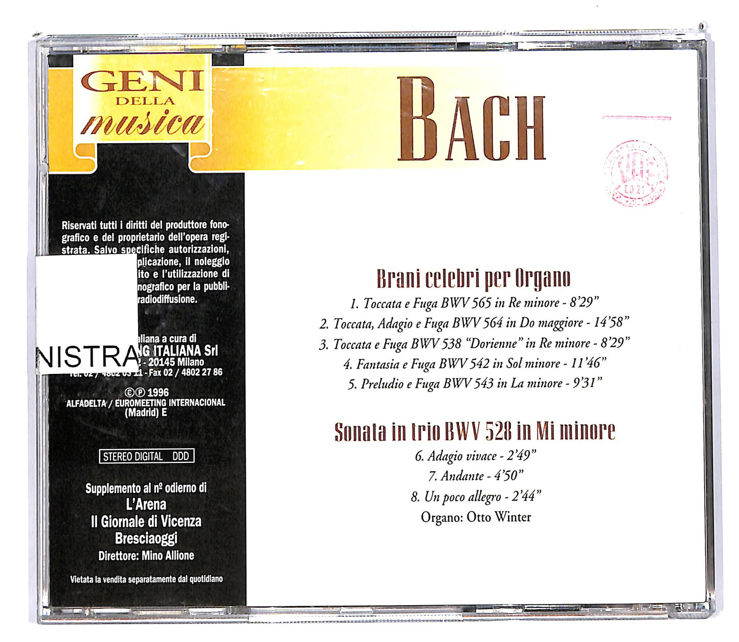 EBOND Bach - Brani Celebri Per Organo Sonata EDITORIALE CD CD102918