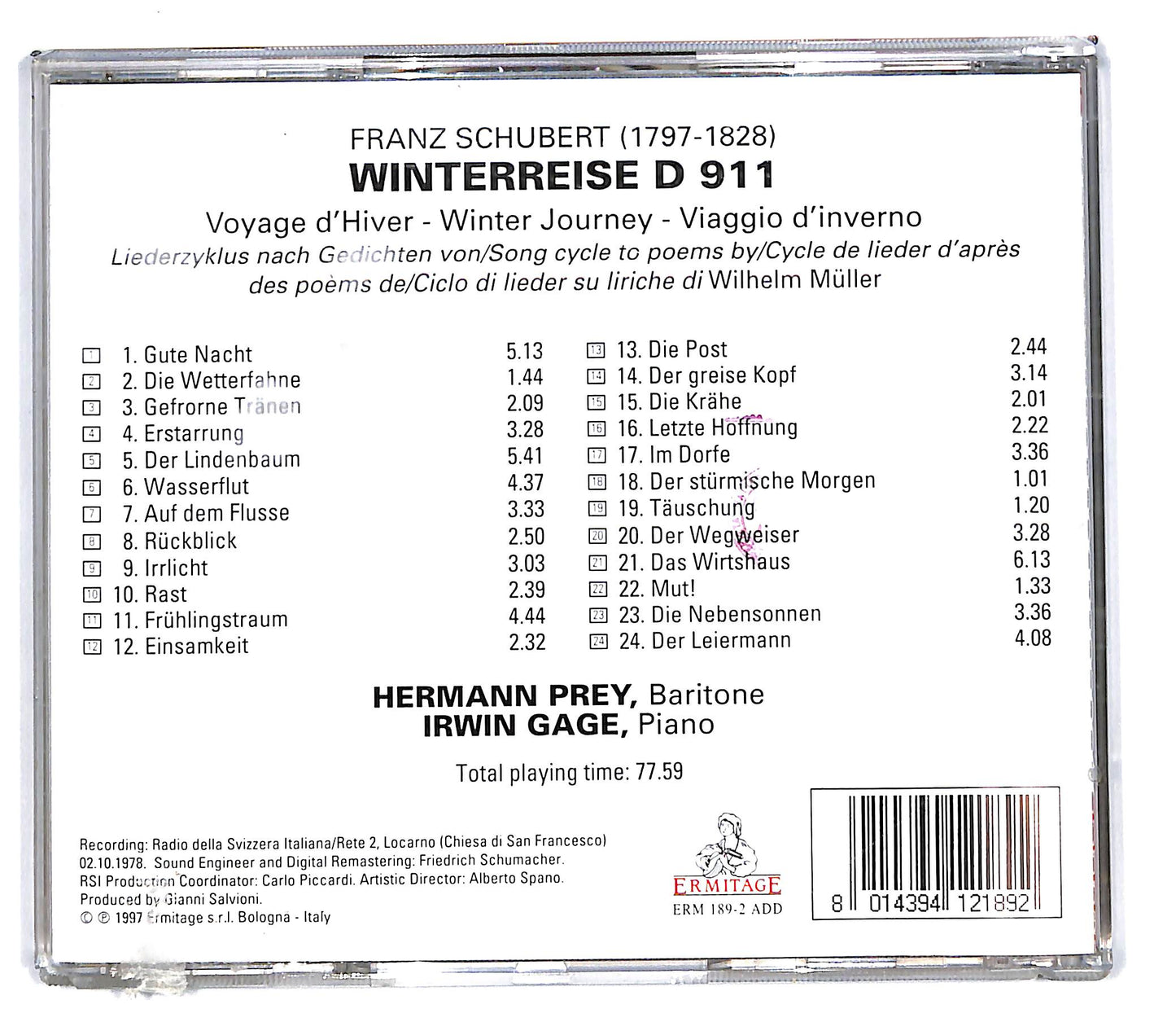 EBOND Franz Schubert - Hermann Prey, Irwin Gage - Winterreise CD CD103026