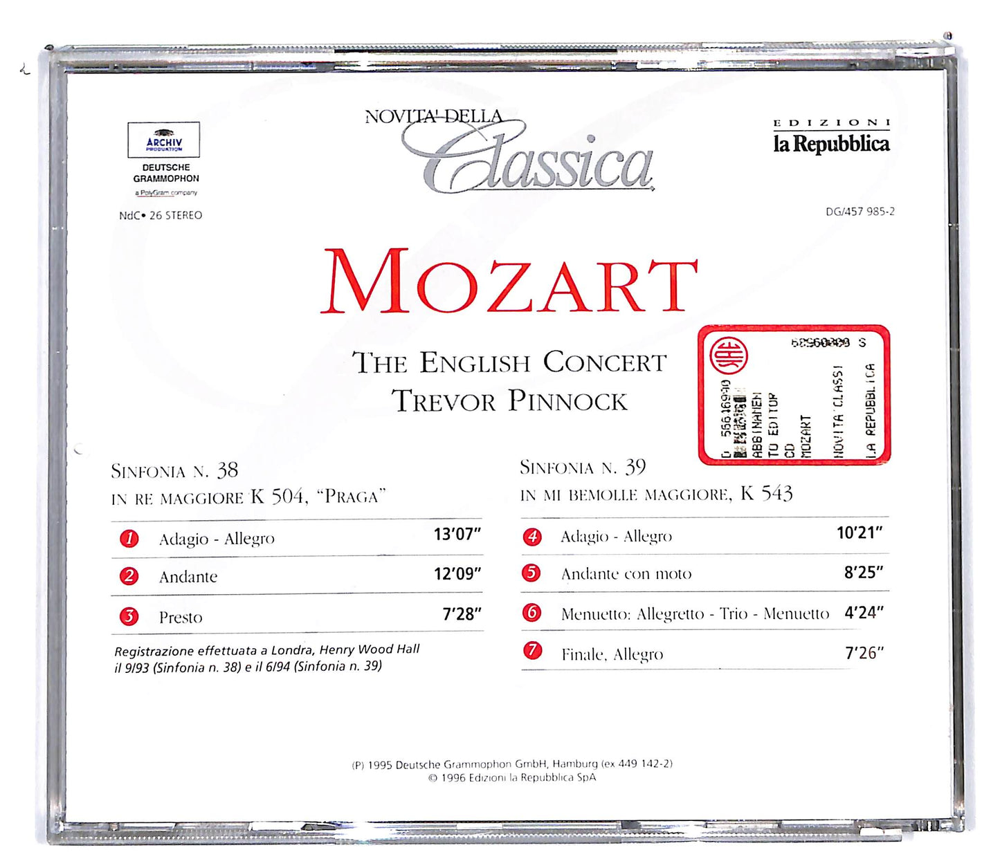 EBOND Mozart - Sinfonia N. 38 Praga Sinfonia N.39 K 543 EDITORIALE CD CD103129
