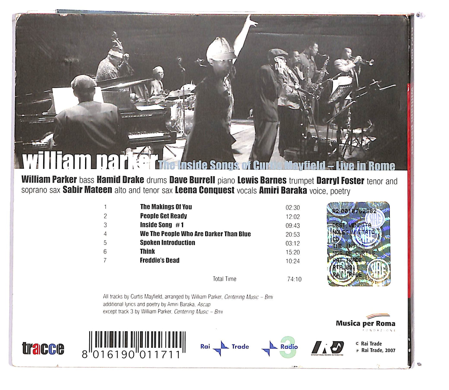 EBOND William Parker –The Inside Songs Of Curtis Mayfield DIGIPACK CD CD103263