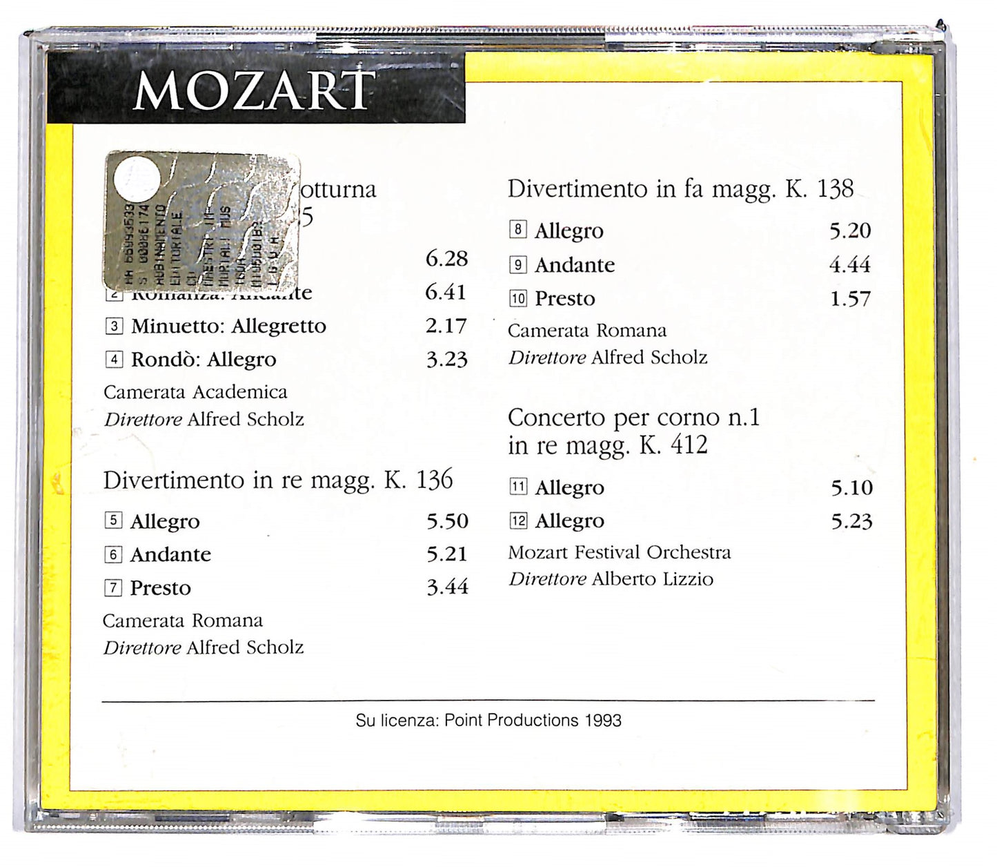 EBOND Mozart - Piccola Serenata Notturna K. 525 EDITORIALE CD CD103907