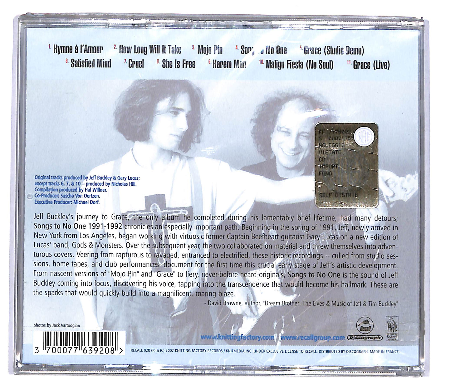 EBOND Jeff Buckley & Gary Lucas - Songs To No One 1991-1992 CD CD105353