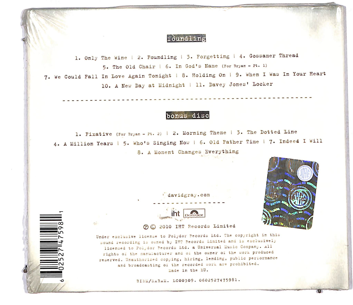 EBOND David Gray - Foundling DIGIPACK CD CD105635