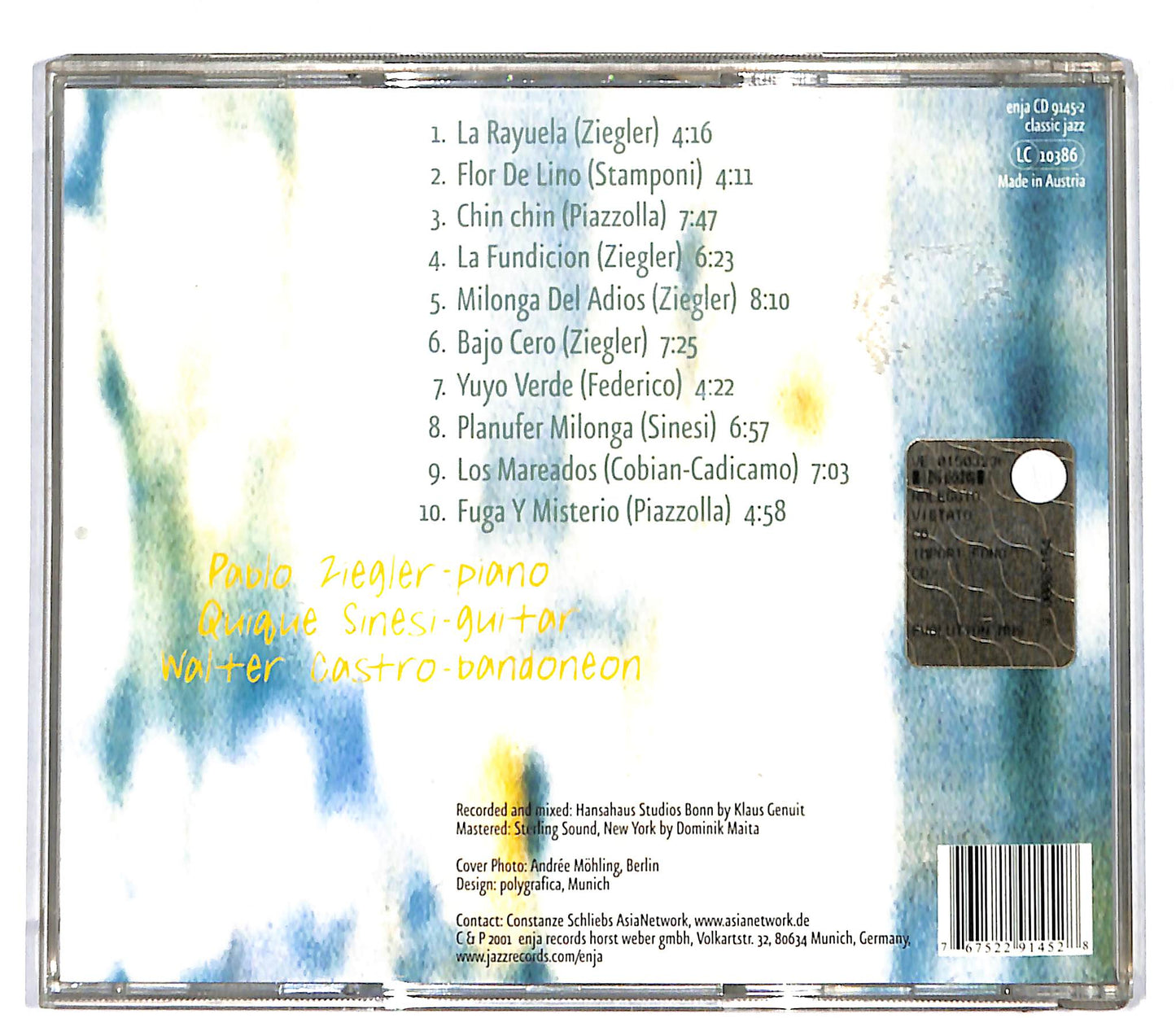 EBOND New Tango Duo - Pablo Ziegler & Quique Sinesi - Bajo Cero CD CD108952