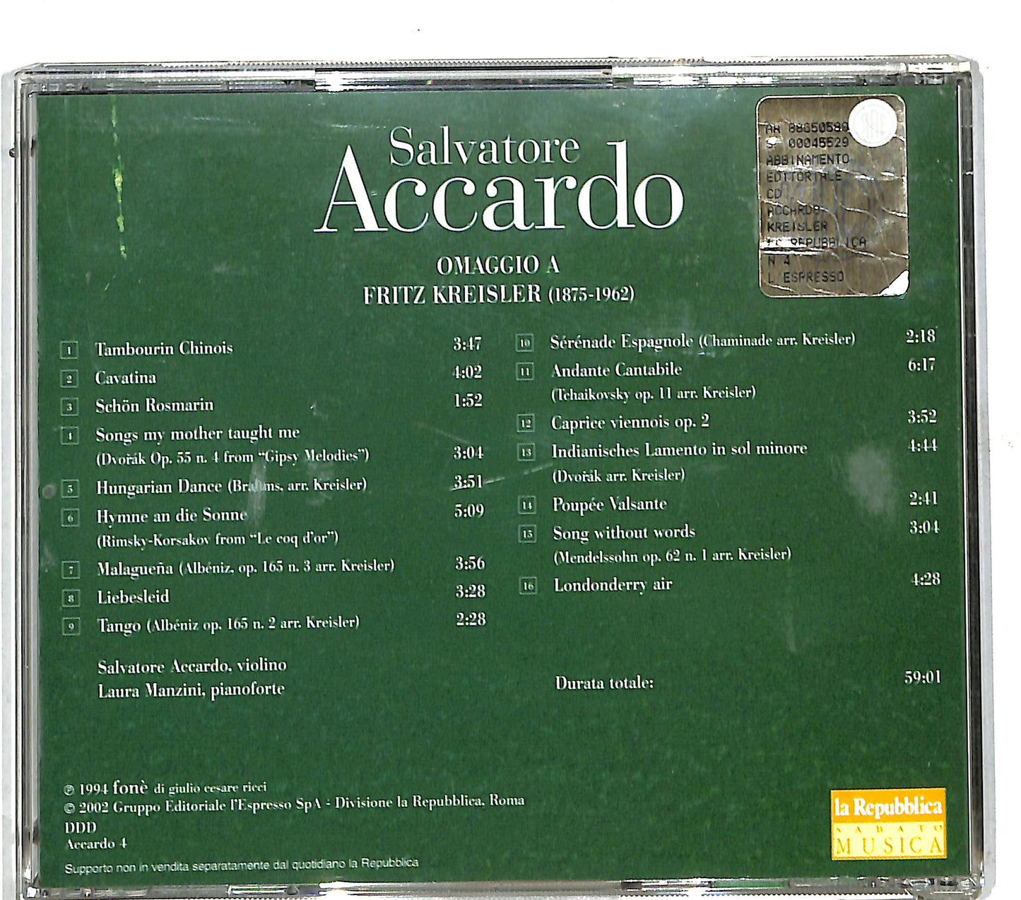 EBOND Salvatore Accardo - Omaggio a Fritz Kreisler CD CD111449