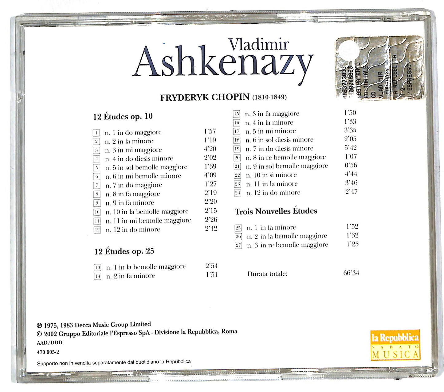 EBOND Vladimir Ashkenazy , Frederic Chopin - 2 Vladimir Ashkenazy - Chopin - Integrale Degli Studi CD CD111832