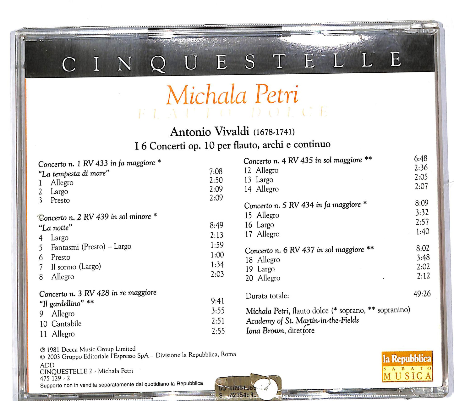 EBOND Michala Petri - Vivaldi Flauto dolce CD CD111949