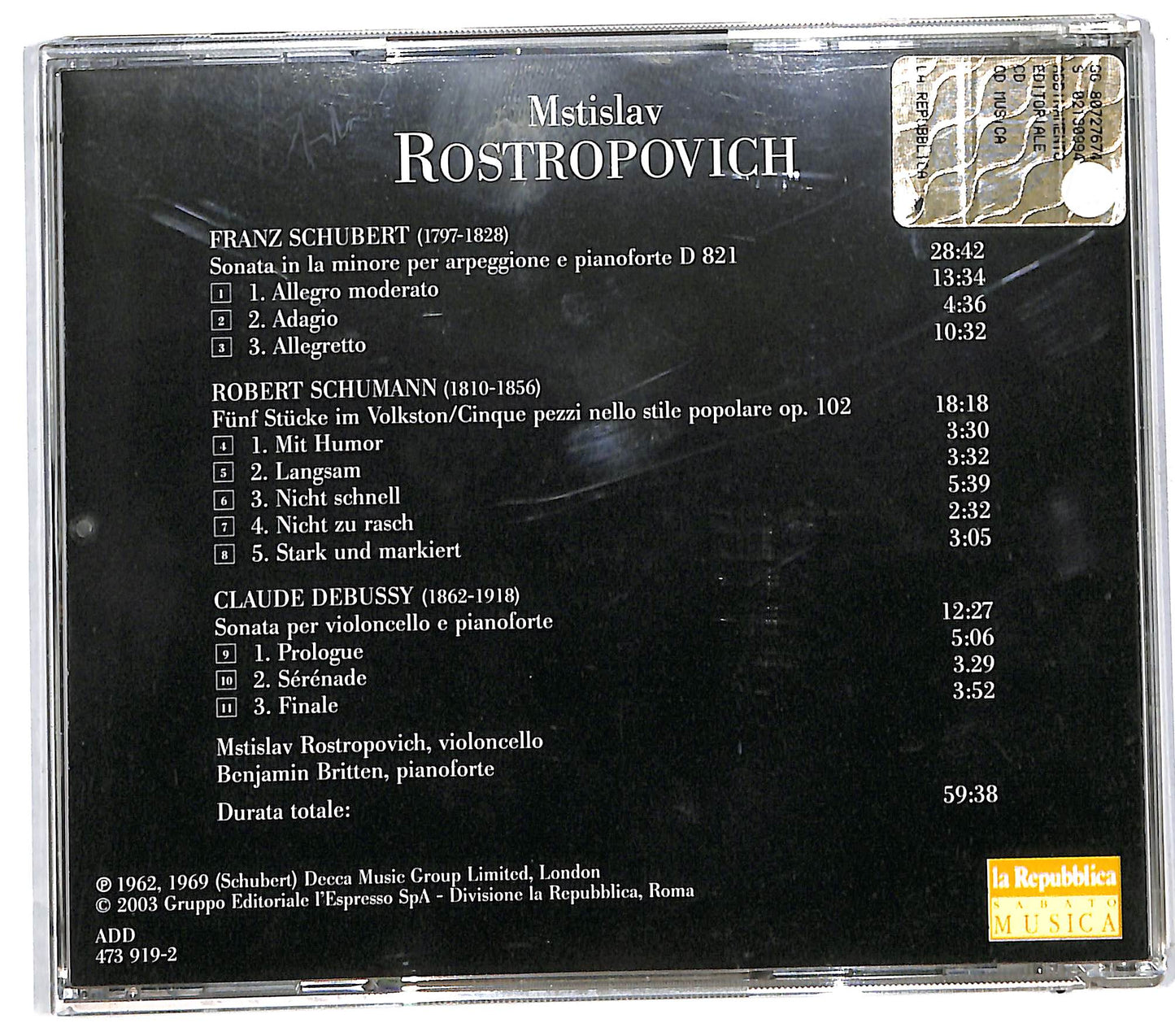 EBOND Mstislav Rostropovich - Schubert Shumann Debussy CD CD112336