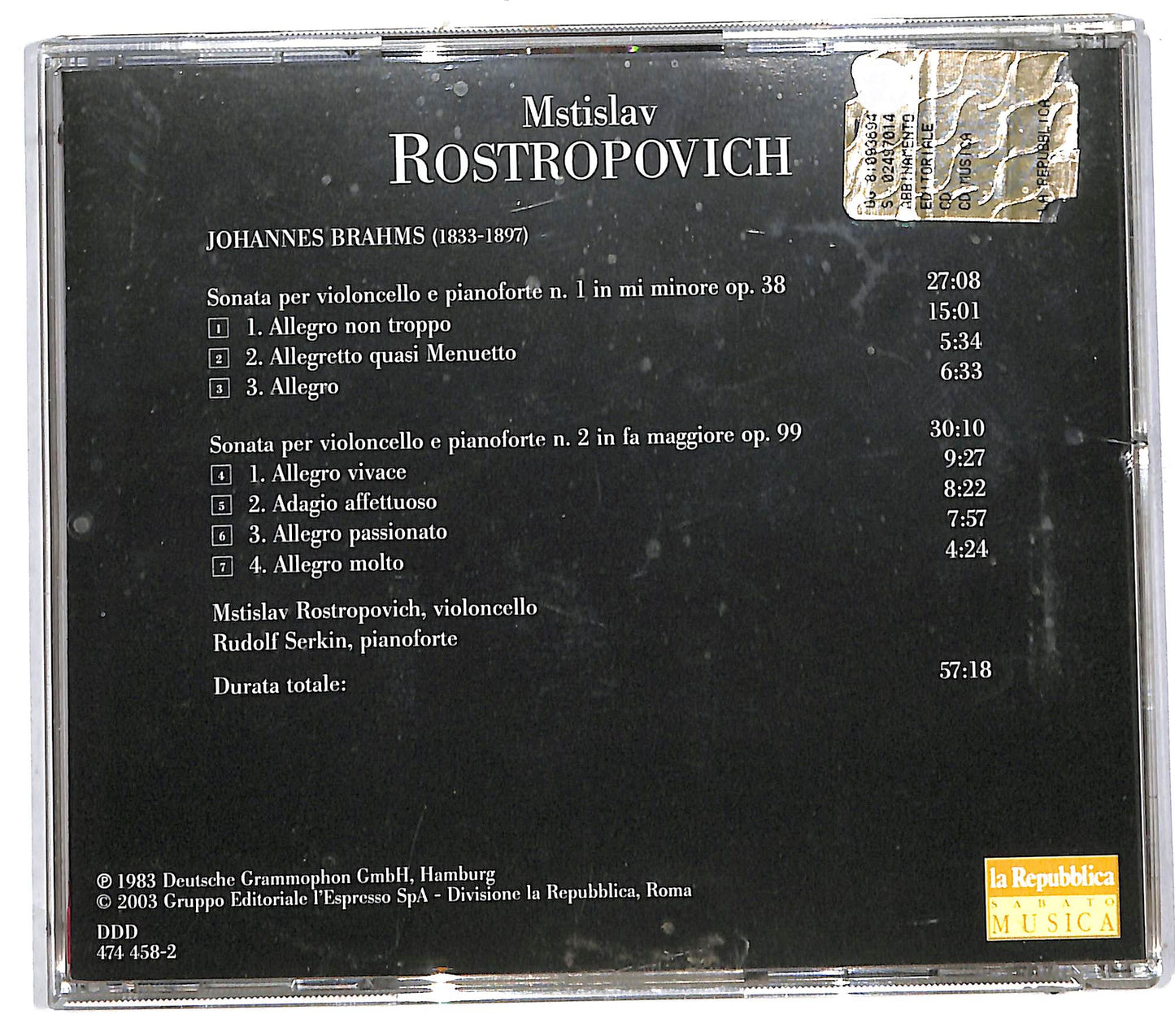 EBOND Mstislav Rostropovich - Le 2 Sonate Per Violoncello E Pianoforte CD CD112338
