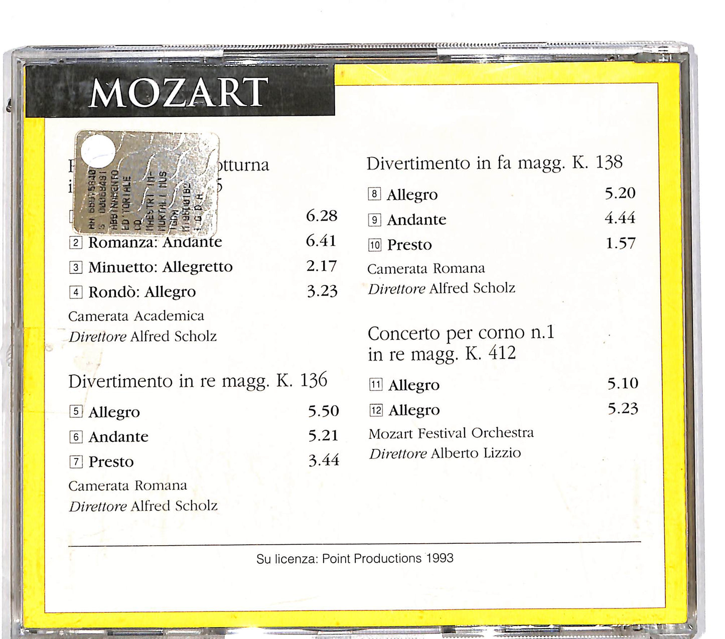 EBOND Mozart - Piccola Serenata Notturna In Sol Magg. K. 525 / Divertimento In Re Magg. K. 136 CD CD112545