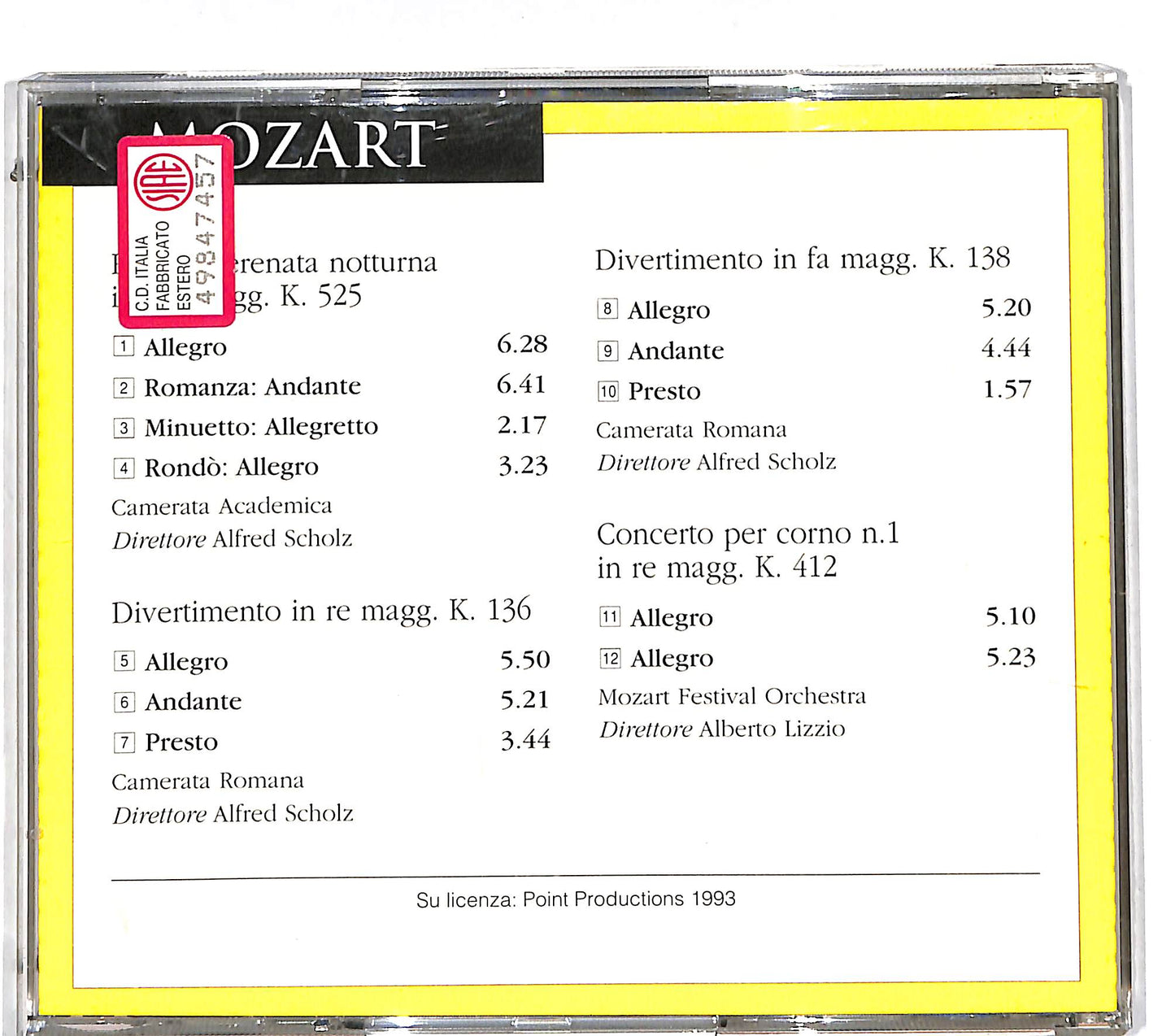 EBOND Mozart - Piccola Serenata Notturna In Sol Magg. K. 525 CD CD112602