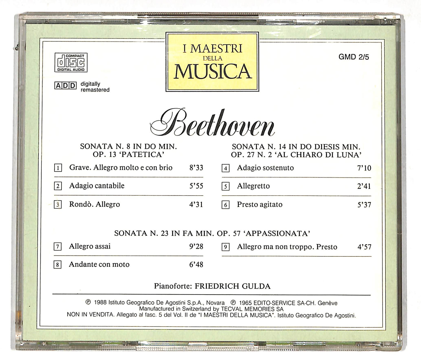 EBOND Beethoven - Sonata N. 8 'Patetica' - Sonata N. 14 'Al Chiaro Di Luna' - Sonata N. 23 'Appassionata' CD CD112662